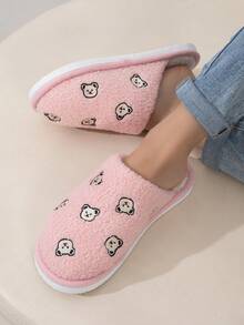 Nuove pantofole chiuse da donna per autunno/inverno, con suola in EVA ricamata con simpatici orsetti, ricamo di animali alla moda, leggere e confortevoli per l'uso domestico - Rosa - Visualizzare 5