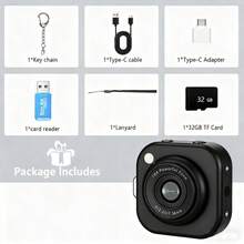 W&O NEW Portable Pocket Mini Camera 1080P HD, With 32GB Card, Auto Fill Flash, 5 Filters & Zoom, Video Recorder, Metal Carabiner, Lanyard, For Travel Vlogs, Outdoor Activities, Daily Recording, Compact Size, Outdoor Filming, Vlogging Camera, Lightweight Camera, Pocketsized Camera, Durable Build, Sturdy Construction - màu đen - Xem 5