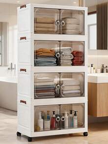 1个（38厘米-58厘米宽）可折叠塑料双门储物柜，可折叠衣柜，家用便携式壁橱，客厅玩具柜，零食柜，厨房储物柜，圣诞节和万圣节礼物，浴室纸巾盒，卧室落地架，可折叠鞋架