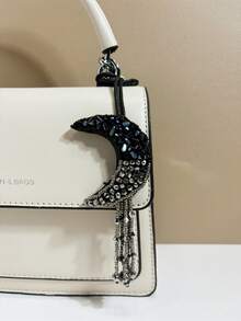 1 pieza Bolso de hombro, bolso cruzado, bolso de mano, llavero, accesorio de bolso con diseño de estrella y luna de cristal falso, patrón elegante y minimalista, estilo geométrico y borla versátil