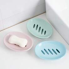 1pc Oval Shaped Soap Dish, Minimalist Bathroom Soap Holder With Drainage, Dual Compartment - Multicolor - View 6