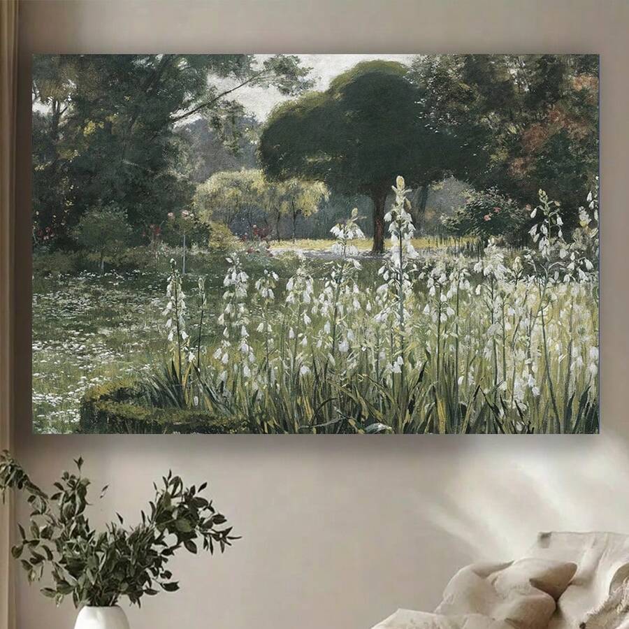 Framed  InSimSea  Canvas Wall Art Vintage Decor, Landscape Wall Art For Living Room, Summer Hyacinths Vintage Prints Wall Decorations For Living Room Bedroom Birthdays,Valentine's Day, Mother's Day, New Year, Halloween,Thanksgiving Day, Christmas, Easter For Living Room, Bedroom, Kitchen,Restroom Decoration - Framed - 查看 1