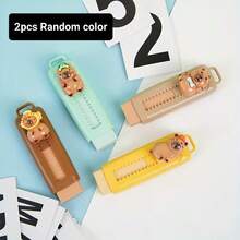 1/2 piezas Borrador de Capibara con sistema de empujar y tirar, suave, adecuado para útiles escolares, limpieza y libre de residuos, ideal para uso en oficina y estudiantes.