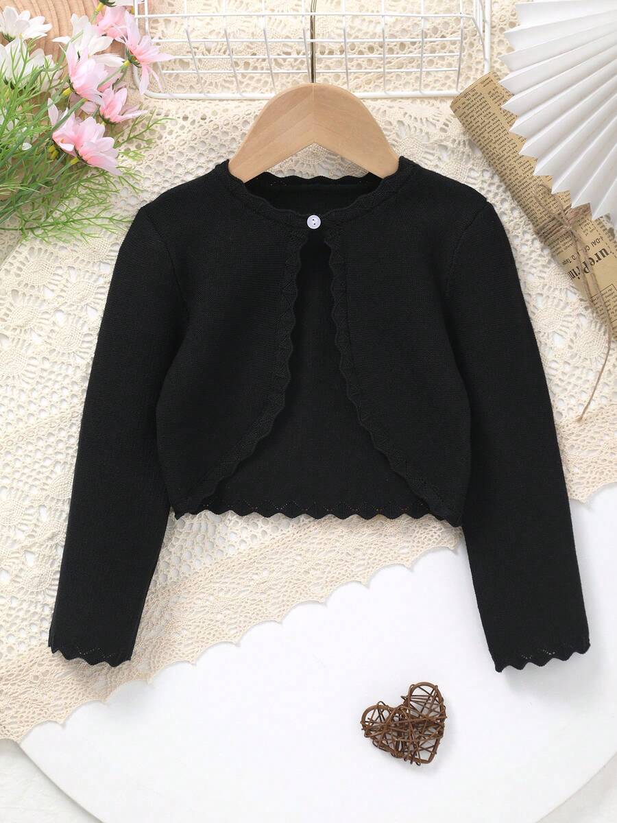 Girls' Elegant Pure White Knitted Shawl, Delicate Lace Trim Adds Softness, Unlocks New Spring Styling - màu đen - Xem 1