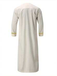 Hot  Men'S Kaftan Robe, Gold Embroidery Long Sleeve Round Neck Loose Robe  National Clothing - Beige - View 3