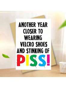 Tarjeta de Navidad con humor audaz "¡OTRO AÑO talla grande CERCA DE USAR ZAPATOS CON Y OLER A ORINA!" Diseño festivo con tipografía de pintura goteante, acentos de bayas de acebo y detalles de purpurina dorada para saludos navideños irreverentes - multicolor - Ver 14