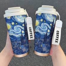 1个，530毫升梵高星夜不锈钢双层真空保温旅行杯，带手柄和吸管，防漏设计，冷热饮皆宜，非常适合办公室、运动、情人节等场合。是户外活动和现代美学的理想之选，它不仅是饮水杯，更是一件艺术品。 - 白色 - 查看 3