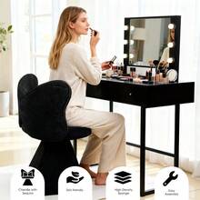 Vanity Stools - Black + Fabric - View 5