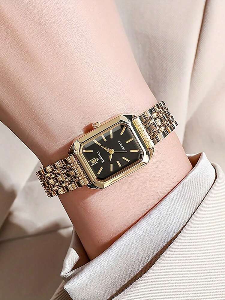 4pcs Women's Fashion Casual Quartz Wrist Watch Set With Square Roman Numeral Dial And Steel Strap, Elegant And Minimalist (Set Does Not Include Watch Box) - Gold - View 16