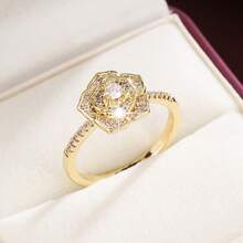 1pc Elegant Rose Shaped Design Cubic Zirconia Inlaid Fashion Ring For Women - Multicolor - View 5