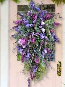 Spring Wreaths For Front Door, Artificial Tulip Wreath, Artificial Hanging Wreath For Home Window Wall Farmhouse Wedding Party Decoration - 紫色 - 查看 4