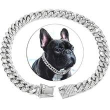 1pc Bling Rhinestone Pet Dog Collar Necklace, Luxury Cuban Chain Choker Necklace, Metal Leash Collar With Safety Clasp, Pet Jewelry Accessories
