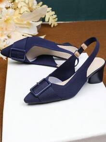 Ladies' Pointy, Shallow-Mouthed Hollow Fabric Buckles Are Casual And Breathable, And They Are Decorated With Large-Size High-Heeled Shoes With A Back Strap.  Office - Màu xanh lam - Xem 6