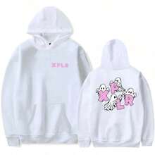 2025  - Men's And Women's Long Sleeved Hooded Sweat Unisex Streetwear Hip-Hop Style Ghost Print Sam's And Colby Merch - 白色 - 查看 5