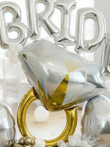 62 piezas/Set Decoración de fiesta nupcial Conjunto de globos | Globo de foil gigante en forma de anillo de diamante dorado + Globos de látex de 10" en dorado/plateado/blanco | Globo de foil plateado de 16" con la letra "NOVIA", decoración para despedida de soltera, fiesta de novia - Multicolor - Ver 9