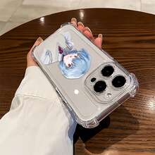 Funda para teléfono con diseño de personaje de pelo azul. Compatible con teléfonos ,  17,  16 Pro Max,  15 Pro Max,  13 y  12. Fabricada en TPU, ofrece protección contra golpes y caídas. Un regalo original para familiares, amigos, seres queridos, parejas y para Navidad. - transparente - Ver 3