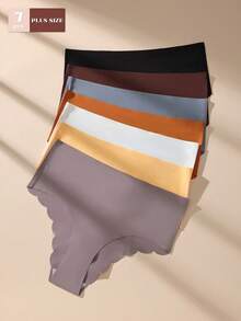 7pcs/Pack Plus Size Women Solid Color Seamless Silk Briefs, Casual Minimalist Fashion Non-Rolling Crotch Stretch Comfortable Ladies Underwear - Multicolor - View 4