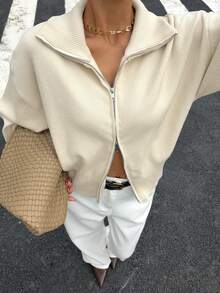 Live To Mo Women's Winter Sweater, Business Casual, Commuting Fashion Long Sleeve Zip-Up Knit Cardigan, Essential For Daily Outings - Apricot - View 10