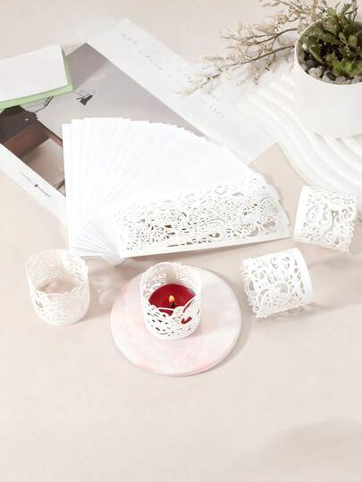 10 st/50 st. Nattlampor med pappershylsor och pappersutskurna lampor, värmeljushållare med lampskärmar, vita värmeljushållare för eleganta högtids-, födelsedags- och bröllopsdekorationer, alla hjärtans dag, mors dag, examensfester, födelsedagskalas, laserskurna lampskärmar