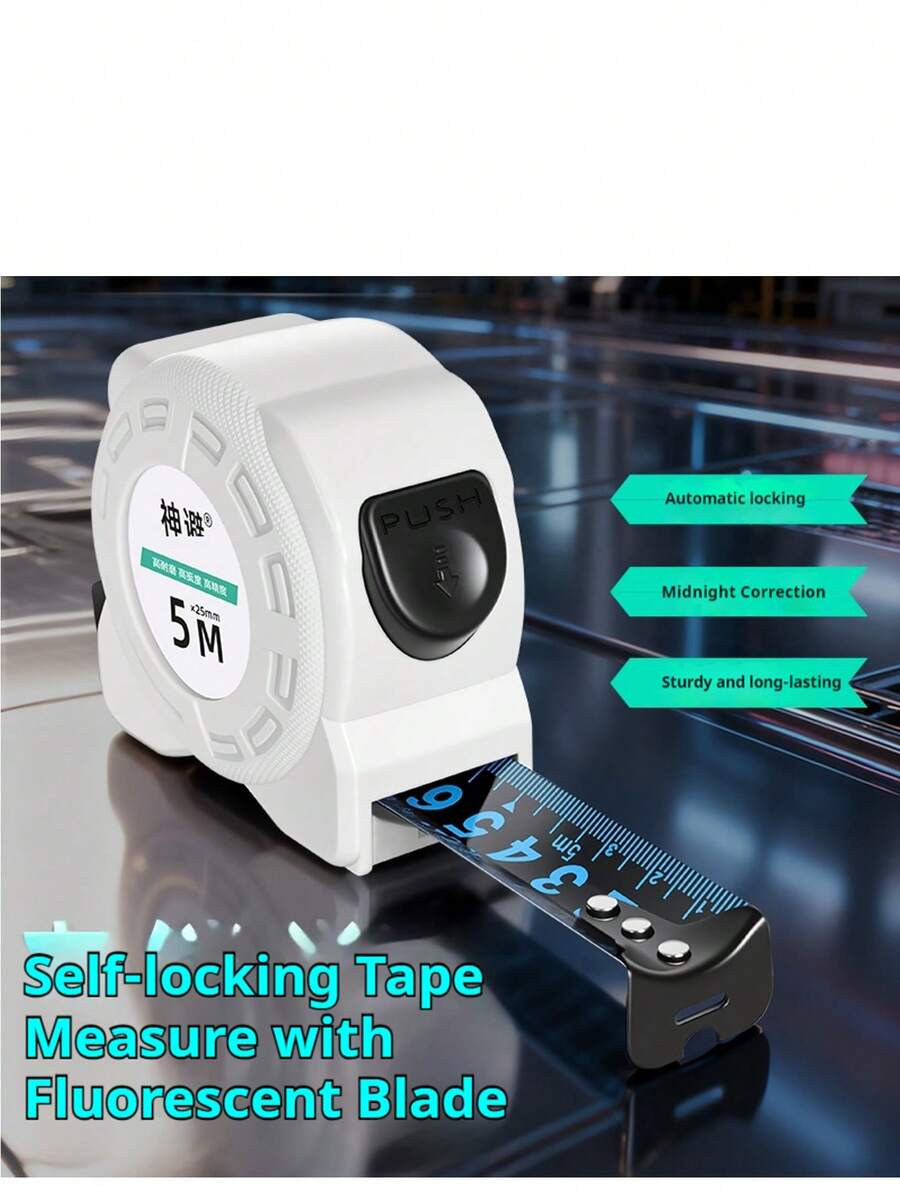 Glow In The Dark Tape Measure With Self-Lock Function, Heavy-Duty & Shockproof For Contractors And DIY Projects, Rubber Shockproof Case For Construction, Carpentry, Low-Light Conditions - Glowing Tape Measure With Self-locking Function - View 1