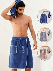 Fustă de baie pentru bărbați, prosop de baie din fleece coral, cu design elastic și nasturi pentru cuie, halate de baie, învelitoare de baie, prosop moale și absorbant, purtabil după duș, prosoape de uz casnic pentru baie, dormitor, hotel, picnic, plajă, piscină, petrecere, utilizare în toate anotimpurile, halat de baie, accesorii pentru baie, cadou de Ziua Îndrăgostiților - Multicolor - Vizualizare 1