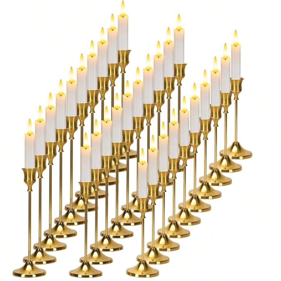 30/9/3pcs Brass Gold/Black Metal Tapered Candle Holders, Vintage Modern Decorative Centerpiece Candlestick For Fireplace, Wedding, Party, Housewarming Gift Gifts Birthday Graduation - 金色 - 查看 1