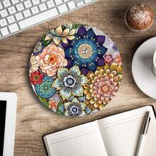 Round  Pad, Boho Floral  Pad, Washable Round Pad With Lycra Cloth, Non-Slip Rubber Base Computer  Pads For Wireless ,29BohoFloral - 29BohoFloral - View 5