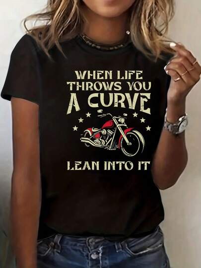 100% Cotton Biker When Life Throws You A Curve Motorcycle Men Women T-Shirt Women's Men's Graphic Tee Crew Neck Classic Fashion Summer Vacation Tops