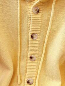 Autumn/Winter Minimalist Style Hooded Short Casual Button Cardigan, Versatile Knit Sweater Jacket - Yellow - View 7