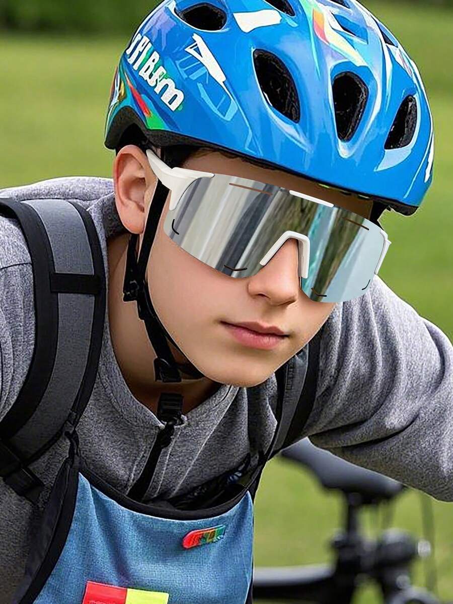 1PC Boys And Girls 6-12Y Casual One-Piece Colorful Rectangular Sports Sunglasses, Suitable For Outdoor Cycling, Skiing, And Outfit Matching
