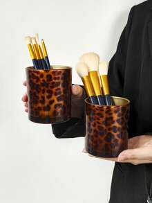 Bộ 1/2/3 hũ thủy tinh in họa tiết da báo cổ điển, dùng đựng cọ trang điểm, son môi và bút kẻ mắt, đồ trang trí bàn làm việc, quà tặng ngày lễ và tân gia. - Nhiều màu - Xem 9