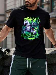 PLUS SIZE Medieval Ghost Knight Tshirt Quality Fabric, Loose Fit, Comfort Fit, Casual, Graphic Design, New Release - Black - View 1