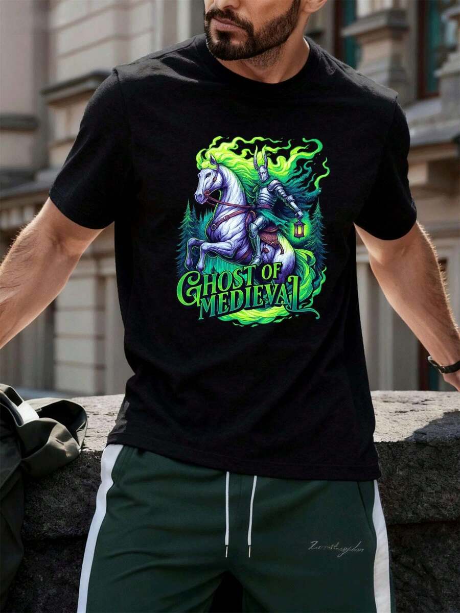 PLUS SIZE Medieval Ghost Knight Tshirt Quality Fabric, Loose Fit, Comfort Fit, Casual, Graphic Design, New Release - Black - View 1