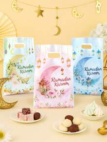 10/25/50pcs Ramadan Gift Bags, Plastic Packaging Bags With Moon Lantern And Floral Patterns, Ramadan Home Decor, Holiday Party Gifts, Ramadan Gift Wrapping Bags, Snack Bags, Kitchen Chocolate Candy Cookie Bags, Multipurpose Gift Packaging Bags, Eid Mubarak, Islamic Holiday, Eid Al-Adha Gifts, Holiday Party Gifts - Multicolor - View 11