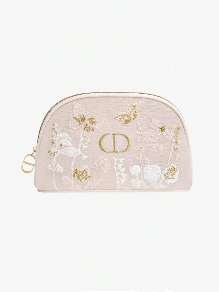 Christian Dior 蝴蝶刺绣化妆包 - 透明网纱大容量便携旅行洗漱包，母亲节限量版，化妆品收纳包，母亲节特惠礼品 - 米色 - 查看 1