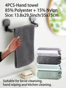 4pcs Solid Color + Striped Pattern Hand Towel Set - Towel Set - Size 13.78x29.53inch/35x75cm - Coral Fleece Material Soft & Skin-Friendly, Absorbent & Quick-Drying - With Hanging Loop For Easy Drying - No Shedding, No Fading - Minimalist & Fashionable Style - Suitable For Men & Women, All Seasons - Applicable For Bathroom, Living Room, Kitchen, Bedroom, Pool, Gifts, Also Can Be Used As Halloween, Autumn, Christmas Decorations, Christmas Gifts 70x140cm/27.56x55.12inch Shower Towels For Beauty Salon, Hotel Sports,Home Essentials, Towel, Skin Care - Multicolor - View 15