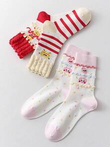 1 Pair Women's Cartoon French Fry Pattern Comfortable Soft Cute Mid-Calf Socks - Multicolor - View 14