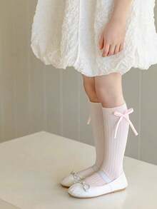 1/6 pares de calcetines largos para niños con decoración de lazo estilo princesa, versátiles para todas las estaciones - Multicolor - Ver 23