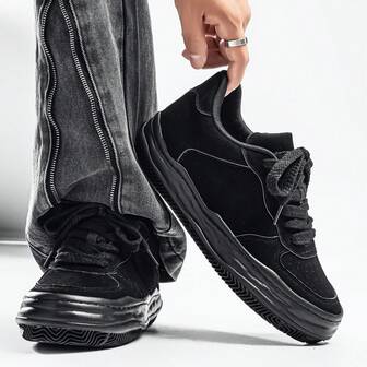 男士学生四季面包鞋，防滑透气PU皮革，圆头，低帮，加厚鞋底，增高，滑板鞋，厚底鞋