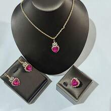 4-Piece Elegant Women's Jewelry Set, Rhinestone Heart-Shaped Multi-Color Pendant, Necklace, Earrings And Ring, Daily Gemstone Set - Multicolor - View 2