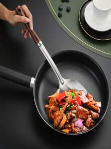 1/2pcs Stainless Steel Cooking Utensil Set With Wooden Handle, Including Spatula And Ladle, Non-Stick Kitchen Cookware Tools