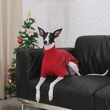 1 Áo len cho chó, Áo len cổ lọ đan ấm áp cho mùa đông Giáng sinh, Thích hợp cho chó săn thỏ Greyhound, chó Whippet, chó Labrador và các giống chó nhỏ/trung bình/lớn khác - Đỏ - Xem 7