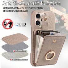 荔枝纹多卡位斜挎真皮手机壳，带风琴式卡套，兼容 17 Pro Max/17 Pro/Air/17/16 Pro Max/16/15/14/13/12/11、A16系列，防摔防盗保护套，带指环支架