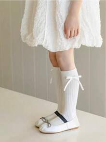 1/6 pares de calcetines largos para niños con decoración de lazo estilo princesa, versátiles para todas las estaciones - Multicolor - Ver 16