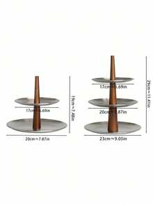 1pc Creative Retro Stainless Steel Fruit Plate, Multi-Layer Storage Fruit & Cake Stand, Rotatable Wooden Rod Hotel Front Desk Plate, 3-Tier/2-Tier Candy & Dessert Tray, Suitable For Living Room, Dining Room, Dessert Shop, Wedding, Party - Multicolor - View 2