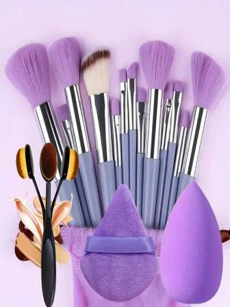 13 PCS Purple Makeup Brush Set With Blender Sponge & Powder Puff – Complete Cosmetic Brush Kit For Foundation, Contour, Eyeshadow,Brush Set,Makeup Brush Kit,Make Up Brush Set,Make Up Set Complete,Makeup Brush Set,Complete Makeup Kit,Brush Kit,Brushes Makeup Set,Makeup Gift Set