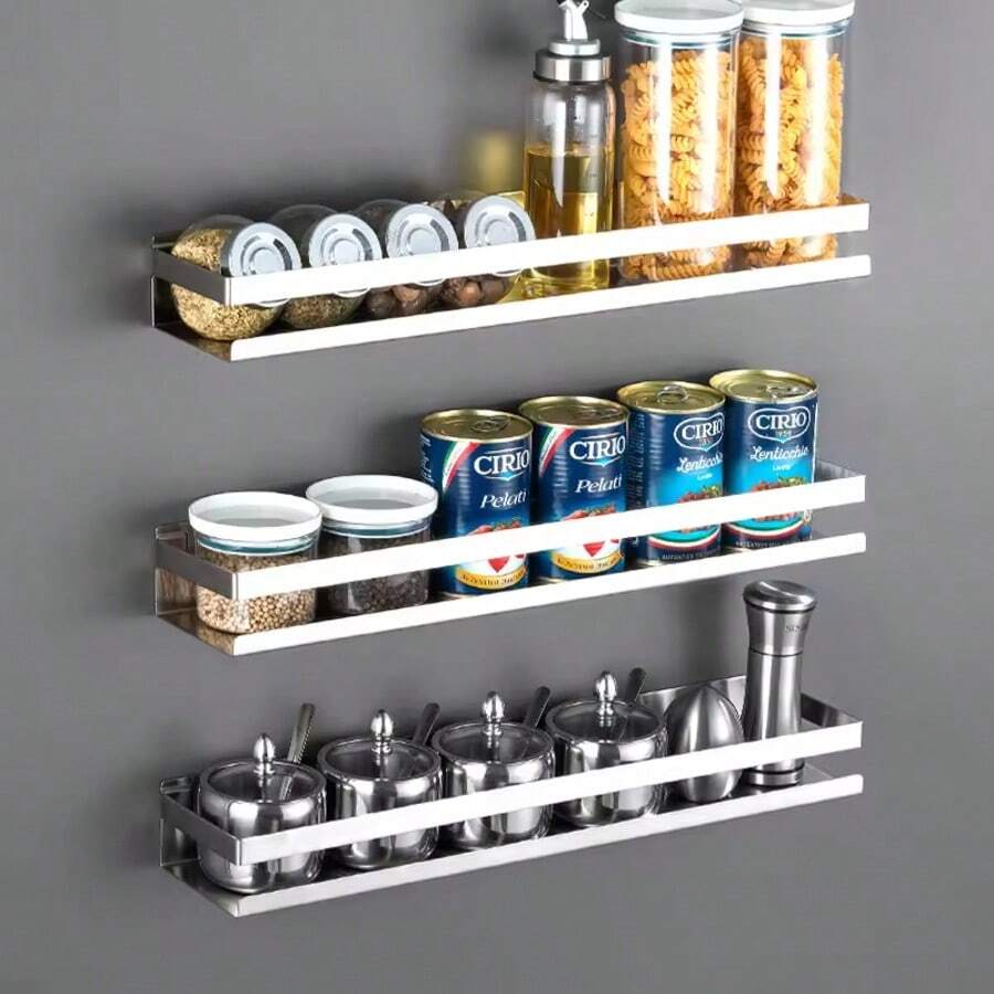 304 Stainless Steel Storage Rack, Spice Rack, Wall-Mounted Organizer Rack, Kitchen Supplies, No Drilling, No Nailing Wall-Mounted - Multicolor - View 1
