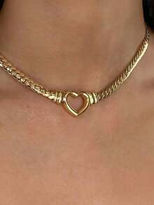 1pc Fashion Heart Cuban Chain Women's Gold-Plated Chain Necklace Festival Accessory Jewelry Party Anniversary Gift For Girlfriend Lover Or Friend