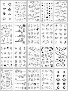 20 Sheets Finger Tattoos For Women Small Temporary Tattoos Adult Black Tiny Fake Tattoos Realistic Flower Moon Sun Star Pattern Mini Cute Temp Tattoos Stickers For Hand,Sketch Style - Black - View 3