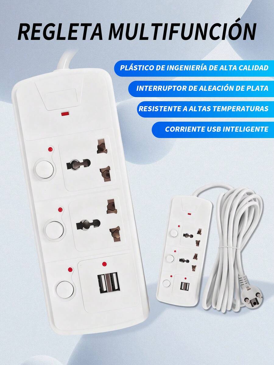 1 Pieza Regleta de 4 en 1 con 2 puertos USB, 2 tomas de corriente AC. 110V-220V,2000W, un enchufe de pared, fácil de transportar,Extensión Eléctrica Multicontacto,adaptador de regleta para el hogar y la Oficina,adecuado para uso doméstico, oficina y viajes. - Blanco - Ver 1